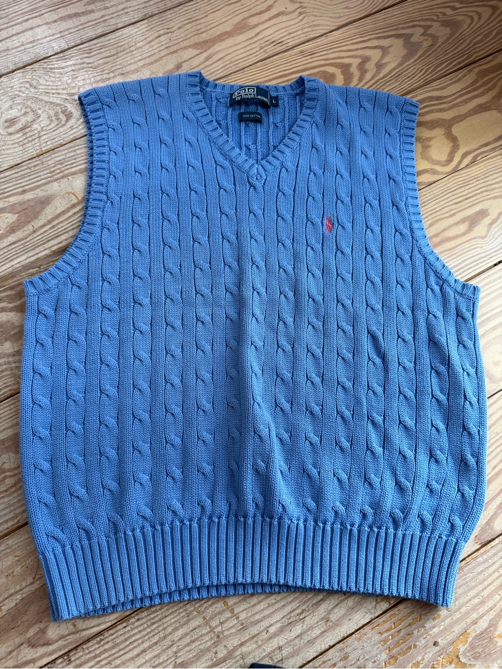 Polo Ralph Lauren Blue Cable-Knit Sweater Vest Size L
